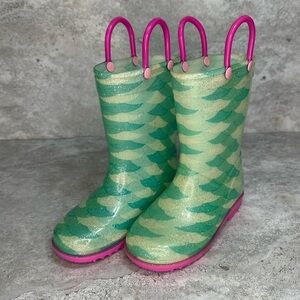 Wave‎ Pattern Kids Rain Boots Cozy Sz 9